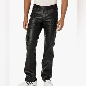 HUDSON Mens Walker Cargo Kick Flare, Vegan Leather, Phantom Black, Size 34 NEW